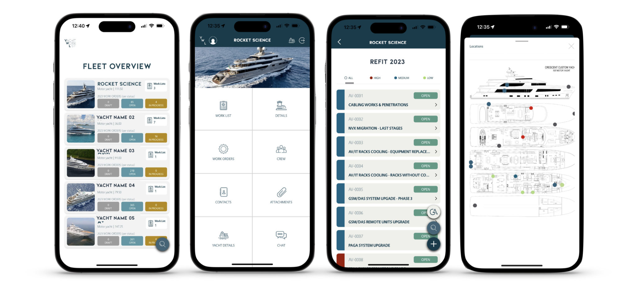 Various Yacht Work List Software tools shown on a smartphone